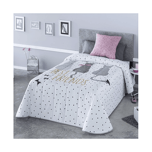 COLCHA CUBRECAMA JUVENIL BOUTÍ CAT DIBUJO DE GATOS SOBRE FONDO DE TOPITOS