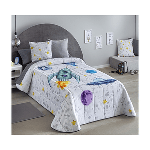 COLCHA BOUTÍ PARA CAMA DE NIÑOS COHETE Y PLATILLO VOLANTE 1 PLAZA