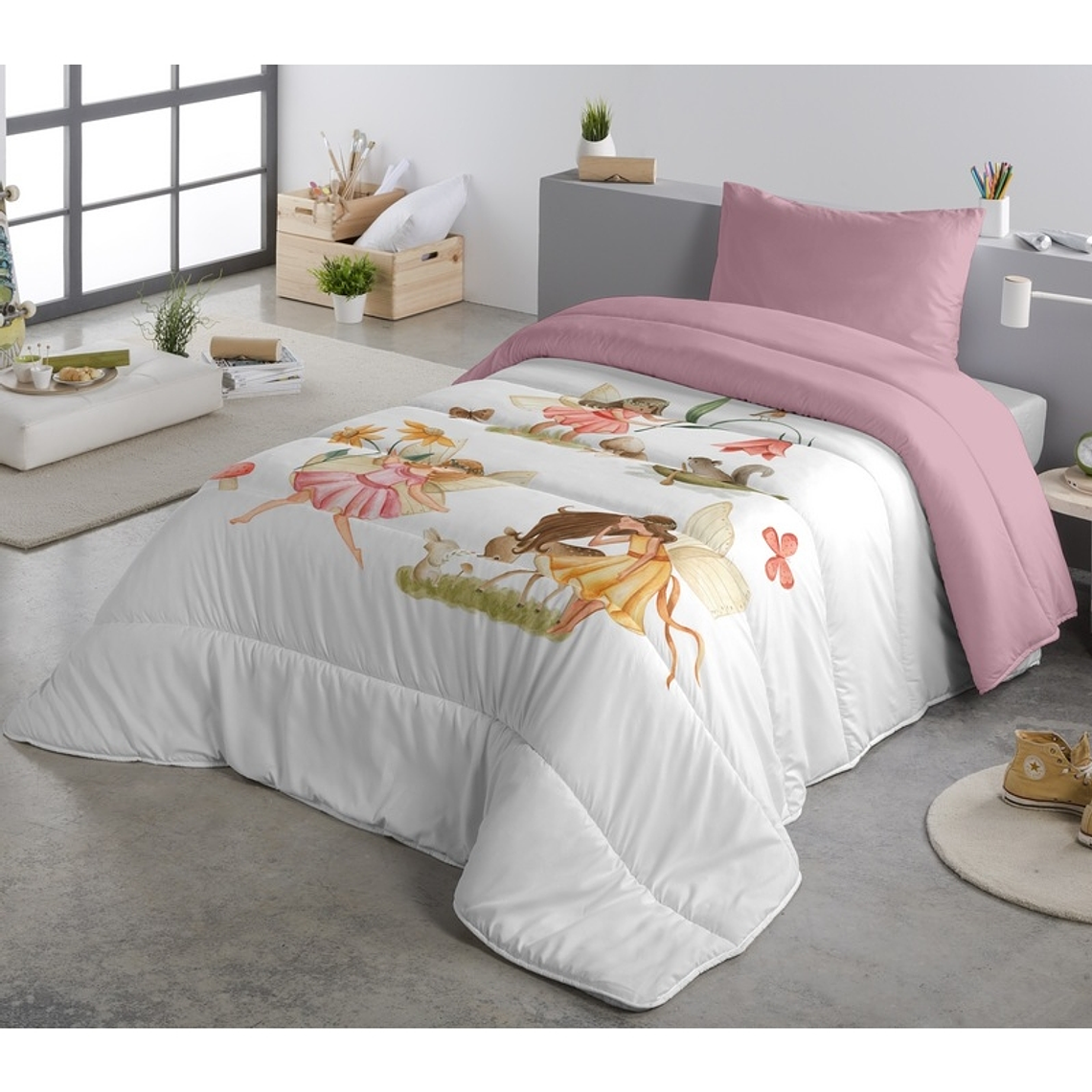 EDREDÓN INFANTIL PARA NIÑA FLORA Y HADAS COLOR ROSA 1 PLAZA 1