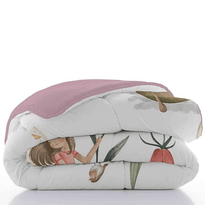 EDREDÓN INFANTIL PARA NIÑA FLORA Y HADAS COLOR ROSA 1 PLAZA