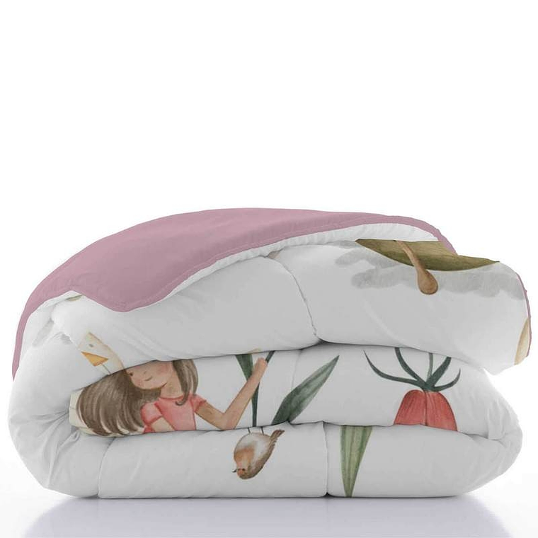 EDREDÓN INFANTIL PARA NIÑA FLORA Y HADAS COLOR ROSA 1 PLAZA 2