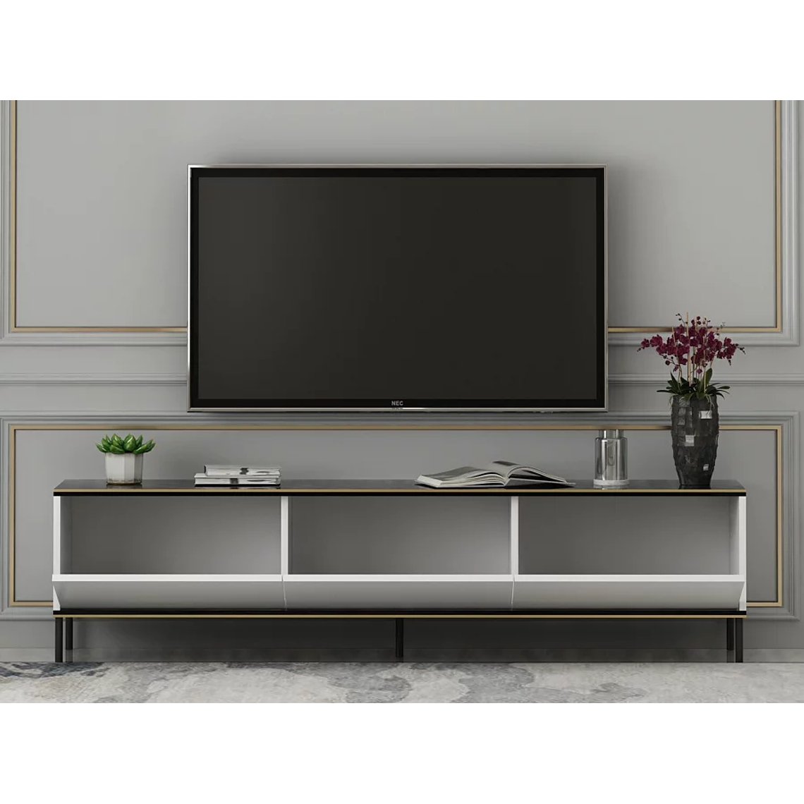Mueble TV Kailua 1711 (Blanco + Mármol negro) 2
