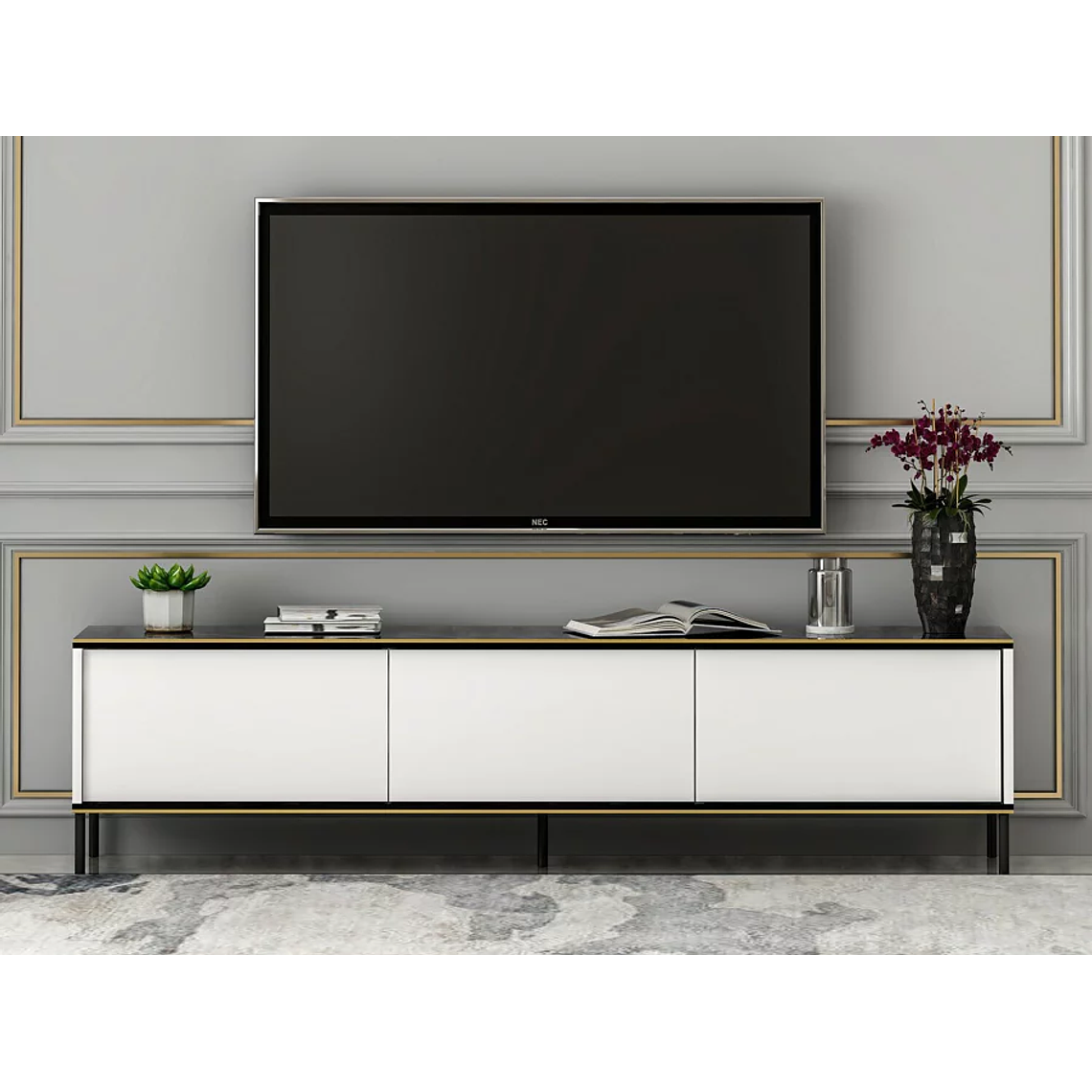 Mueble TV Kailua 1711 (Blanco + Mármol negro) 4