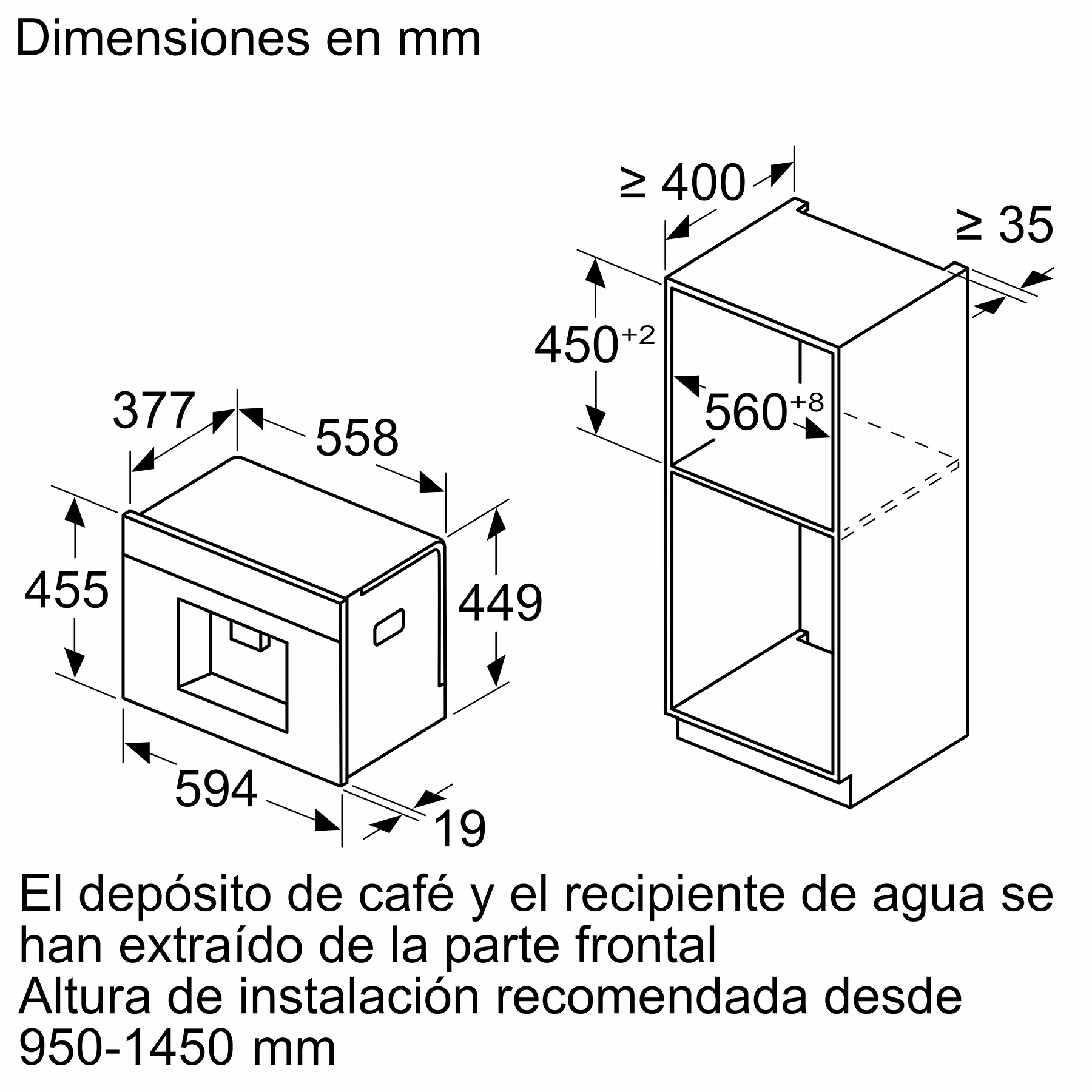 Serie 8 Cafetera totalmente integrable Negro, Depósito de agua extraíble