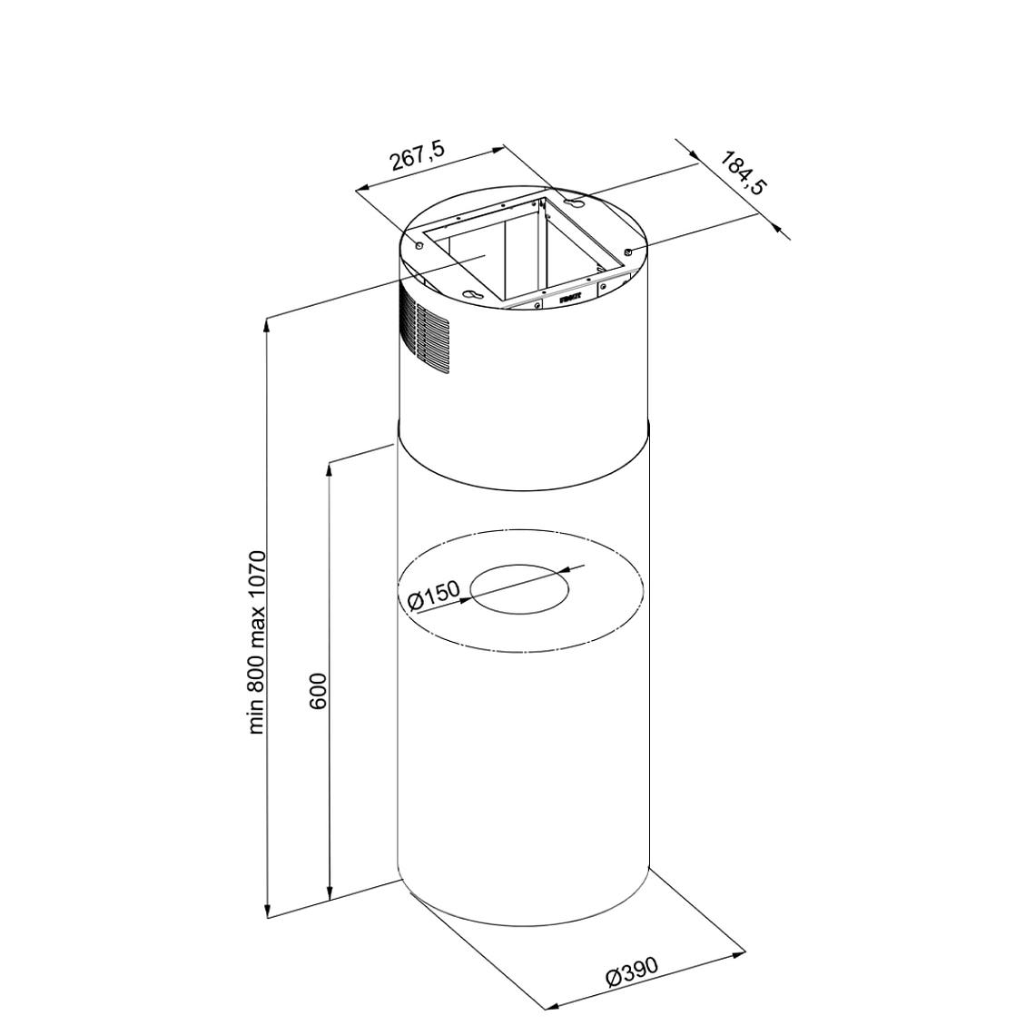 Campana Isla Silenciosa - 39 cm - 570 m³/h - LOBELIO - Vino Cobre 7