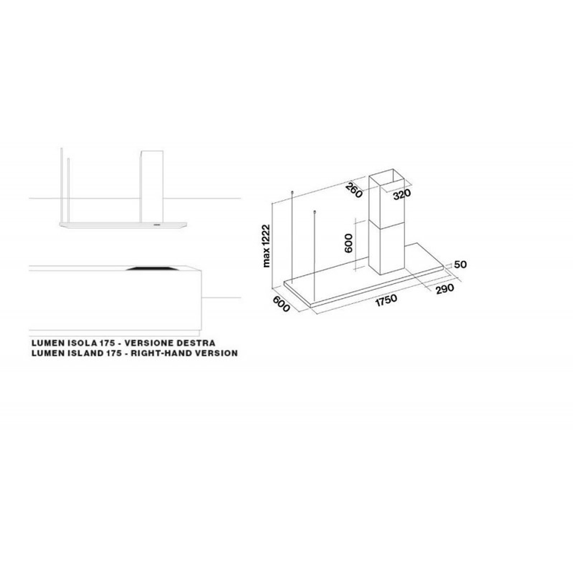 Campana Isla Lumen Isola 175 Cm Acabado Acero Inoxidable (Versión Derecha) 3