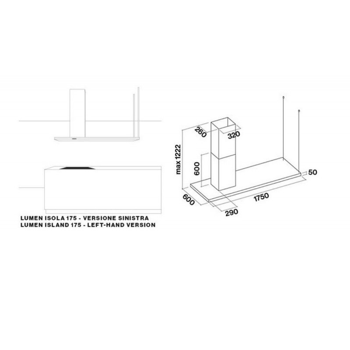 Campana Isla Lumen Isola 175 Cm Acabado Acero Inoxidable (Versión Izquierda) 4