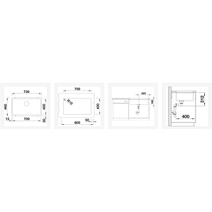 Lavaplatos de Granito Bajo Encimera BLANCO Subline 700 U Negro ( 70 x 40 cm)