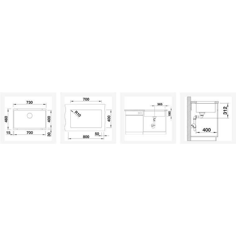 Lavaplatos de Granito BE BLANCO Subline 700 U Antracita ( 70 x 40 cm) 2