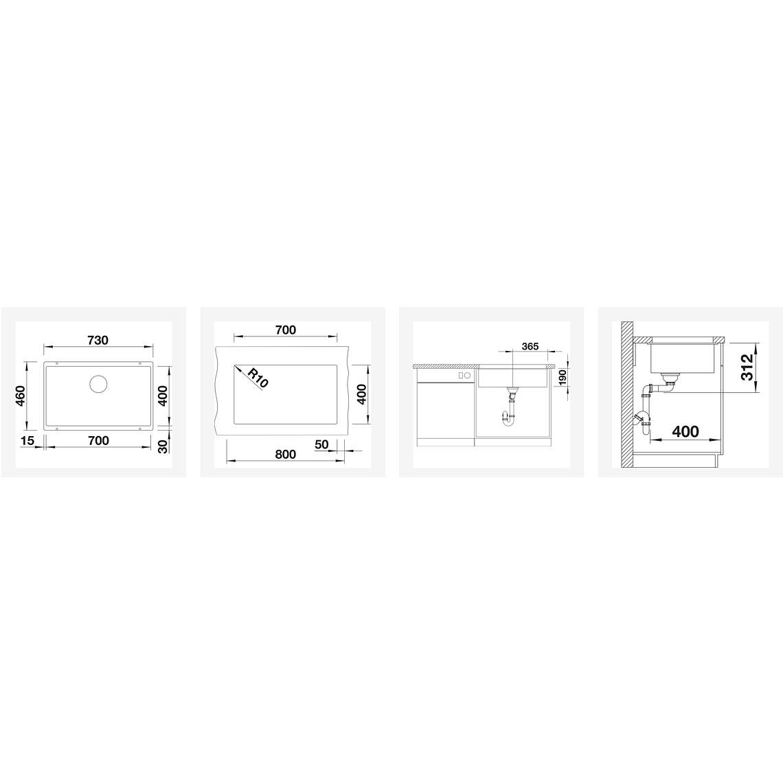 Lavaplatos de Granito Bajo Encimera BLANCO Subline 700 U Gris Volcán ( 70 x 40 cm) 2