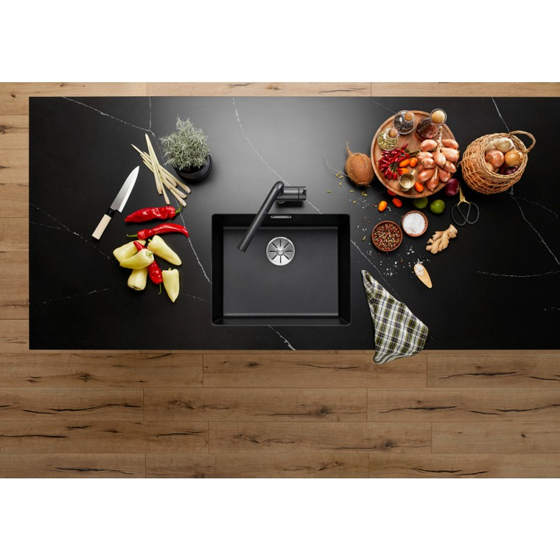 Lavaplatos de Granito Bajo Encimera BLANCO Subline 500 U Negro ( 50 x 40 cm) 3