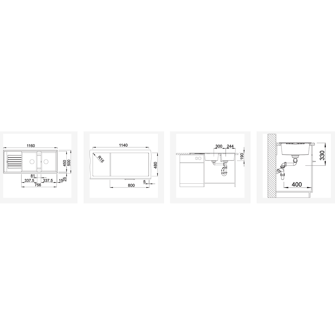 Lavaplatos de Granito Empotrado Reversible BLANCO Subline ZIA 8 S Blanco ( 116 x 50 cm) 2