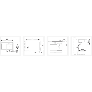 Lavaplatos de Granito con desegüe automático IZQ BLANCO Zenar 45 S Antracita ( 84 x 50 cm)