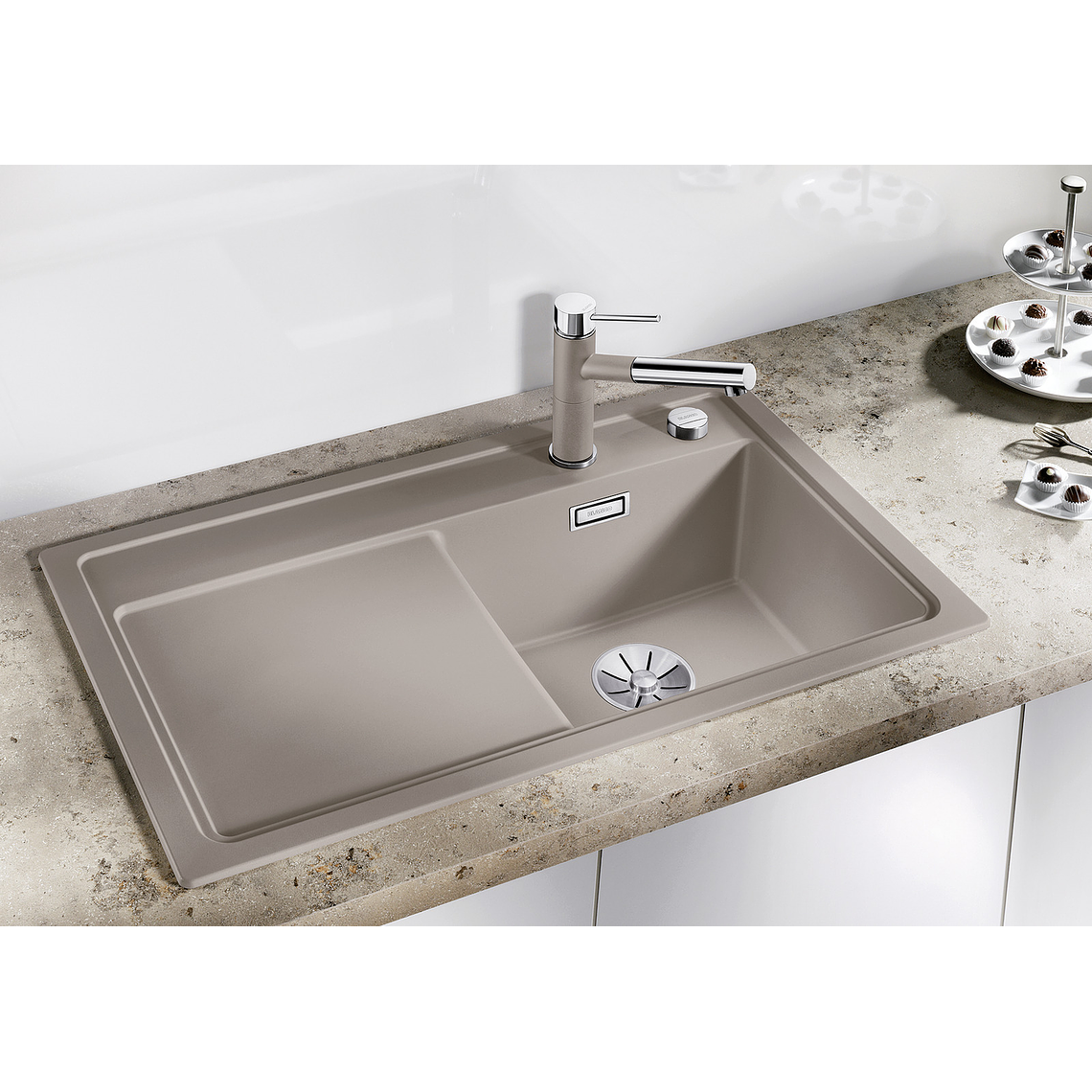 Lavaplatos de Granito con desegüe automático IZQ BLANCO Zenar 45 S Gris Roca ( 84 x 50 cm) 3