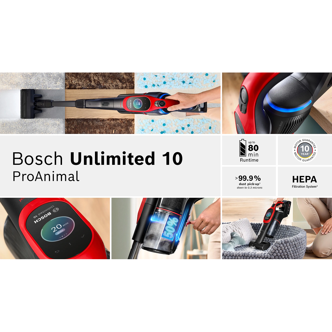 Aspiradora BOSCH sin cable Unlimited 10 Pro Animal Rojo 21