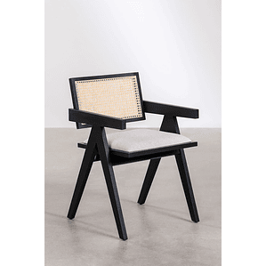 Silla de Comedor en Madera de Fresno Tapizada con Reposabrazos Lali Pack 4 Unidades