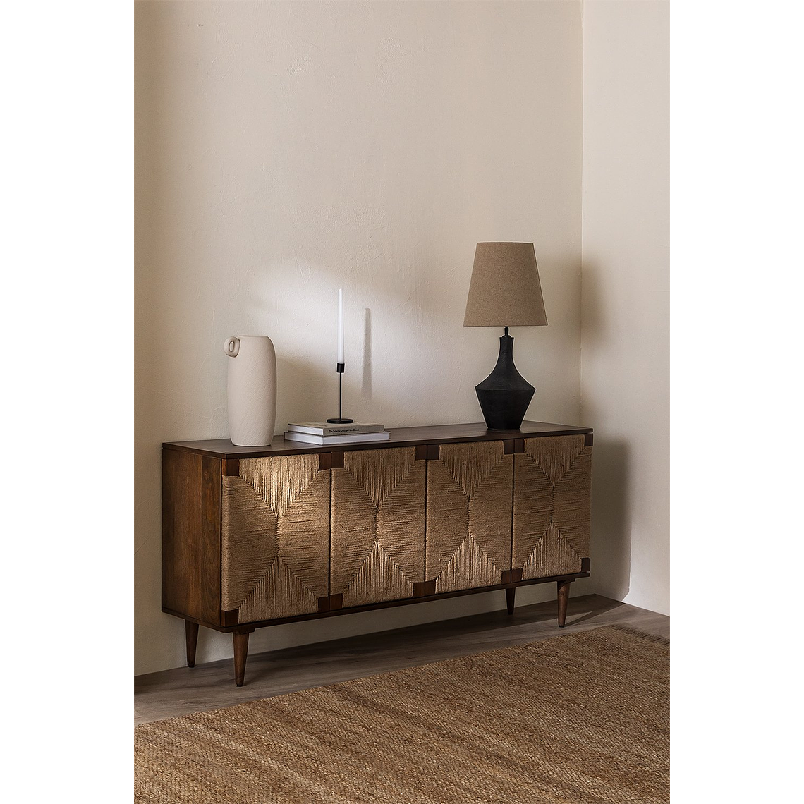 Buffet en madera de mango y yute Evans 160 cm 1