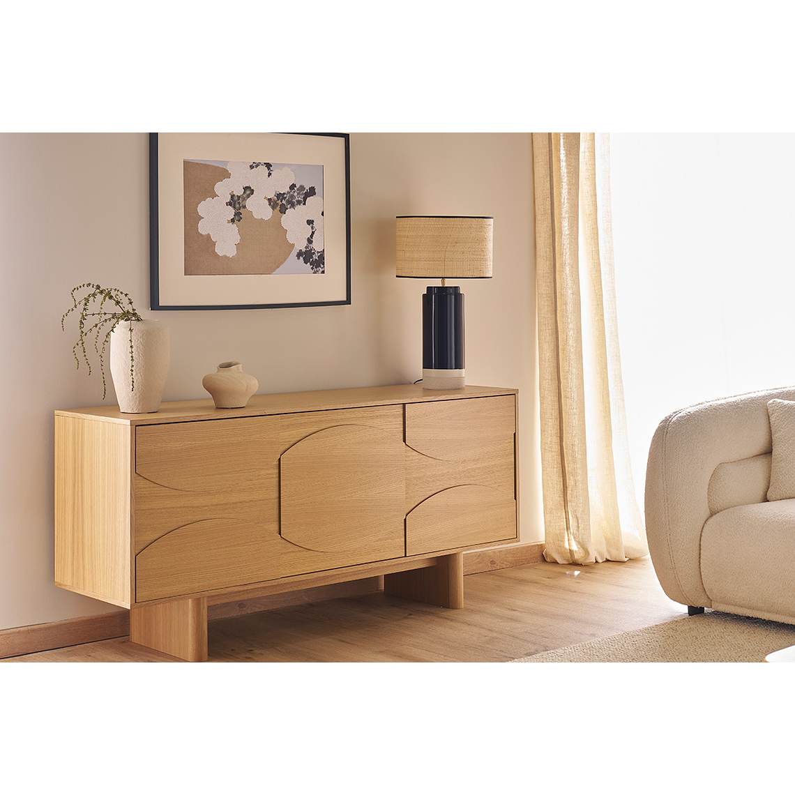 Buffet de madera clara de roble grabado 160 cm SEIGO 8