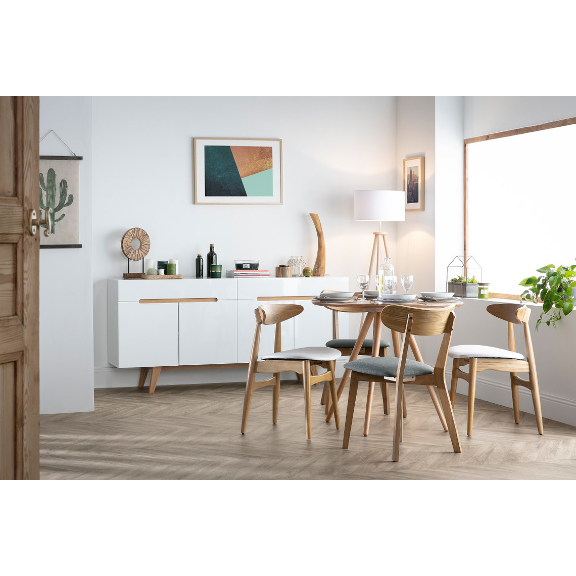 Buffet escandinavo blanco brillante y fresno 180cm MELKA 5