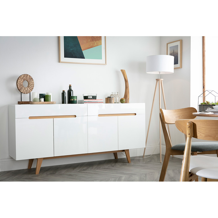 Buffet escandinavo blanco brillante y fresno 180cm MELKA 6