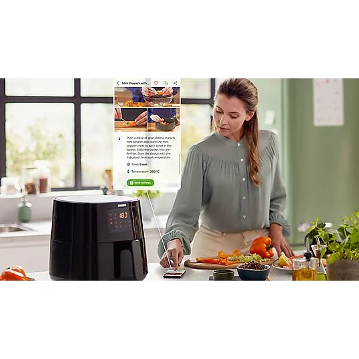 Freidora de aire - PHILIPS HD9280/70, 2000 W, Negro 8