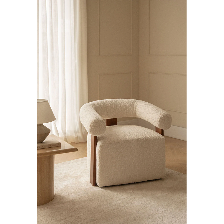 Poltrona en Tela Bouclé y Madera Mauro Blanco Pack 2 1