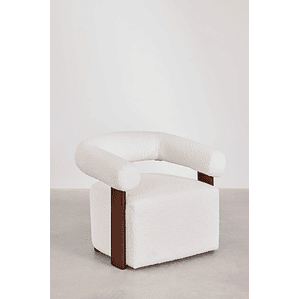 Poltrona en Tela Bouclé y Madera Mauro Blanco Pack 2