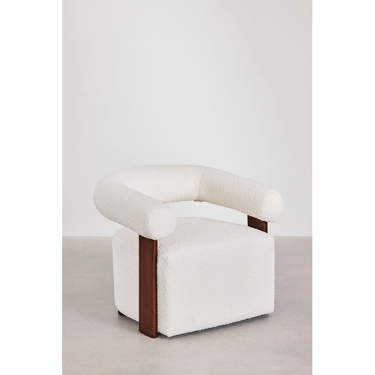 Poltrona en Tela Bouclé y Madera Mauro Blanco Pack 2 2