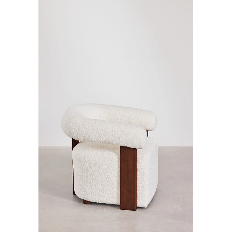 Poltrona en Tela Bouclé y Madera Mauro Blanco Pack 2 3