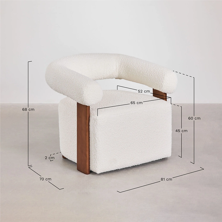 Poltrona en Tela Bouclé y Madera Mauro Blanco Pack 2 7