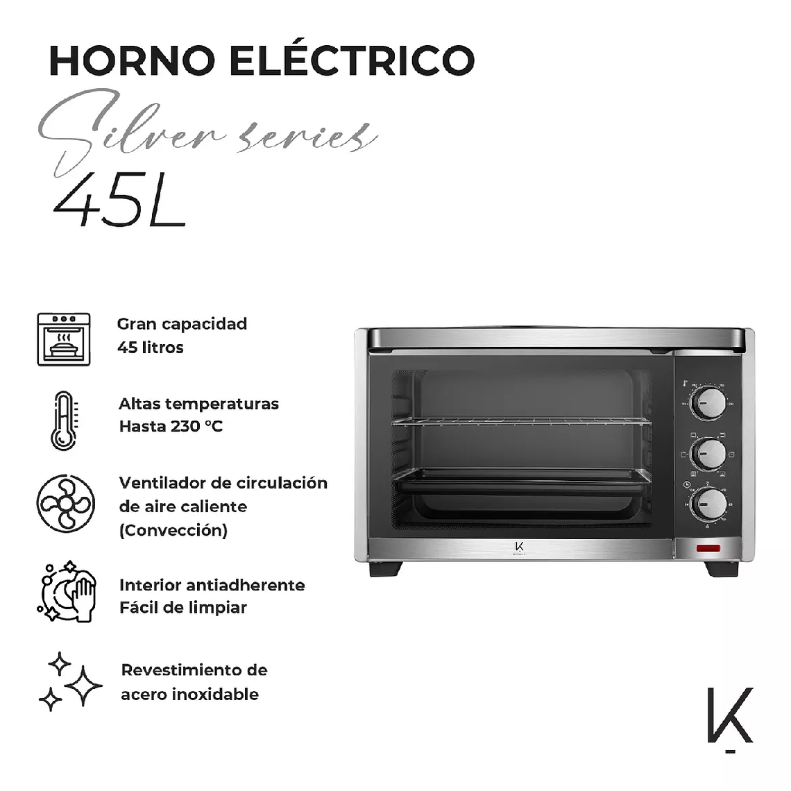 Horno Eléctrico Silver Series 45L Kitchen-It 3