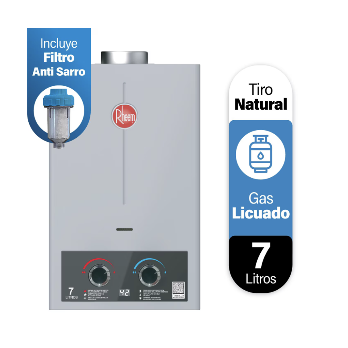 CALEFONT 7 LITROS TIRO NATURAL GAS LICUADO RHEEM CON FILTRO ANTI-SARRO 1