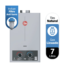 CALEFONT 7 LITROS TIRO NATURAL GAS LICUADO RHEEM CON FILTRO ANTI-SARRO