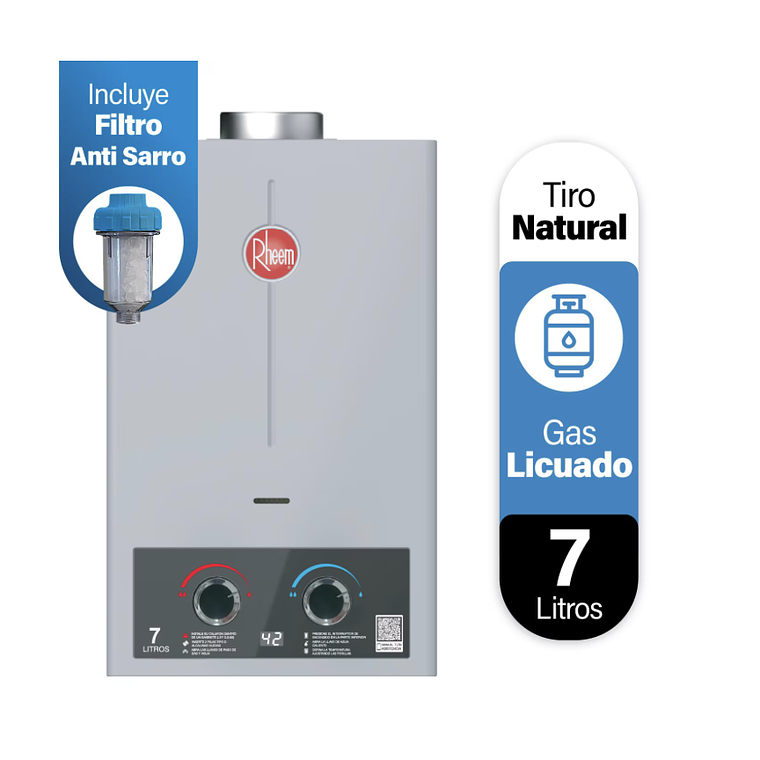 CALEFONT 7 LITROS TIRO NATURAL GAS LICUADO RHEEM CON FILTRO ANTI-SARRO 1