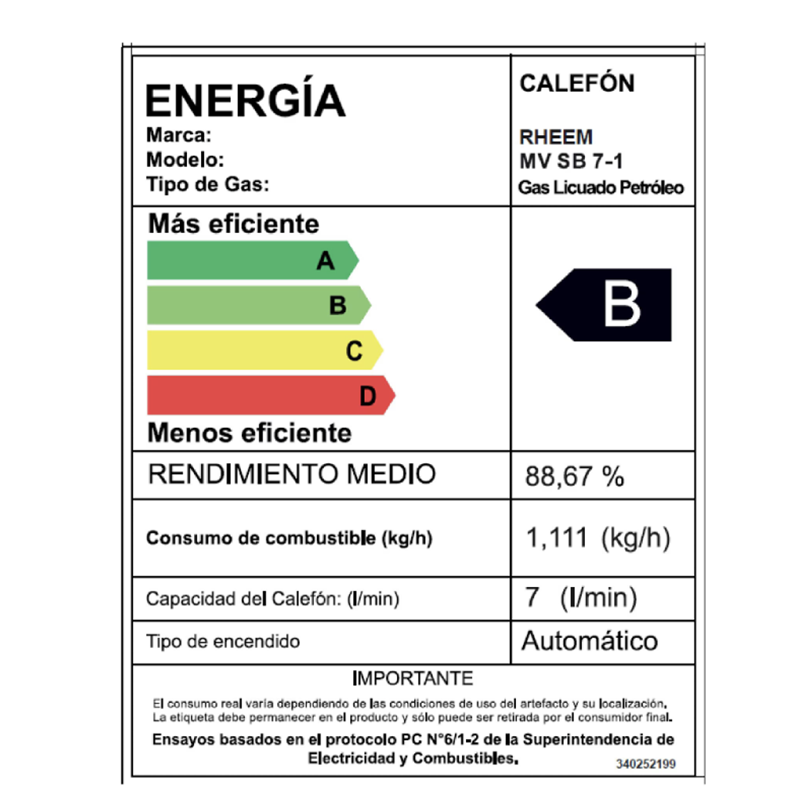 CALEFONT 7 LITROS TIRO NATURAL GAS LICUADO RHEEM CON FILTRO ANTI-SARRO 8
