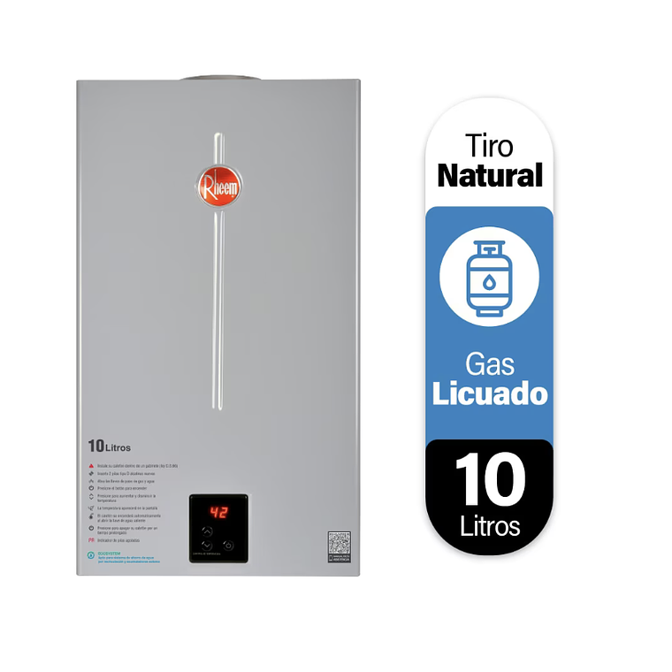 CALEFONT DIGITAL 10 LITROS GAS LICUADO TIRO NATURAL RHEEM 1