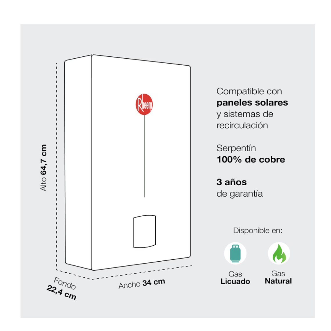CALEFONT DIGITAL 10 LITROS GAS LICUADO TIRO NATURAL RHEEM 4