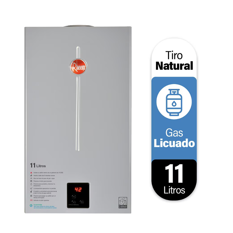 CALEFONT DIGITAL 11 LITROS GAS LICUADO TIRO NATURAL RHEEM 1
