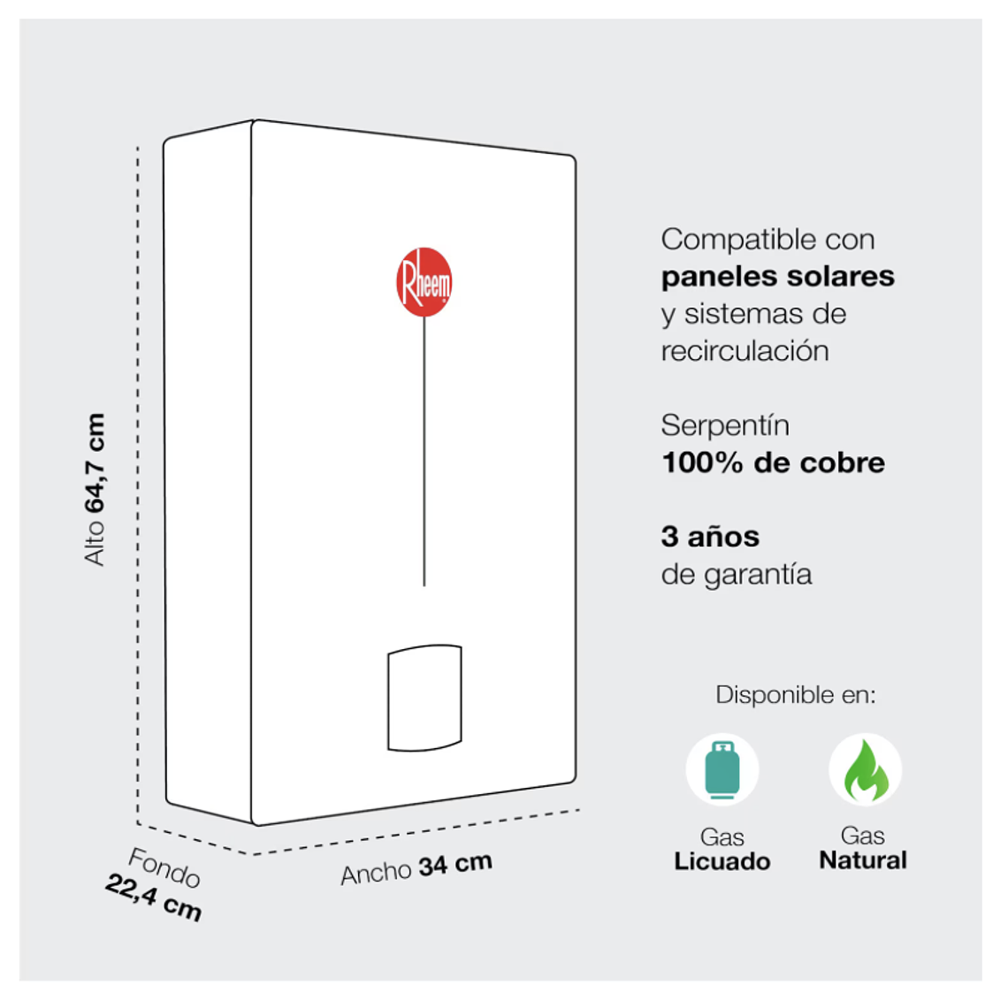 CALEFONT DIGITAL 11 LITROS GAS LICUADO TIRO NATURAL RHEEM 4
