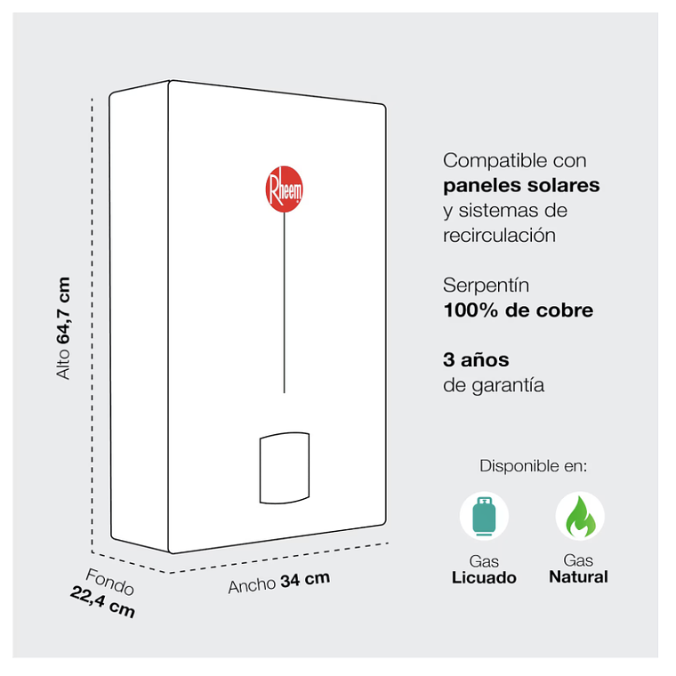 CALEFONT DIGITAL 11 LITROS GAS LICUADO TIRO NATURAL RHEEM 4