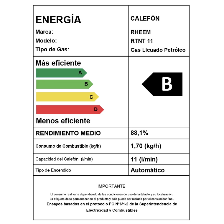 CALEFONT DIGITAL 11 LITROS GAS LICUADO TIRO NATURAL RHEEM 6