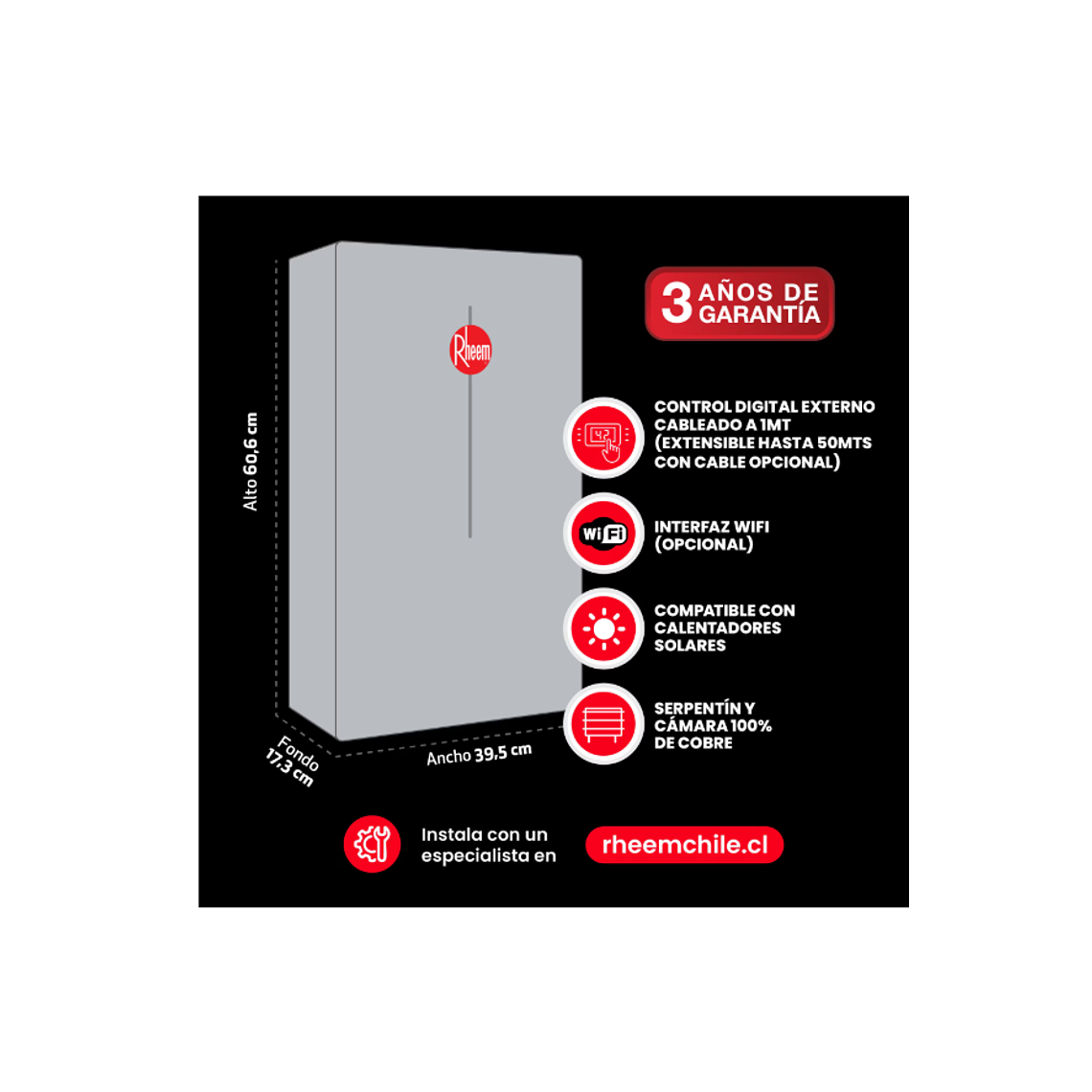 CALEFONT DIGITAL 28 LITROS GAS LICUADO TIRO FORZADO RHEEM 4