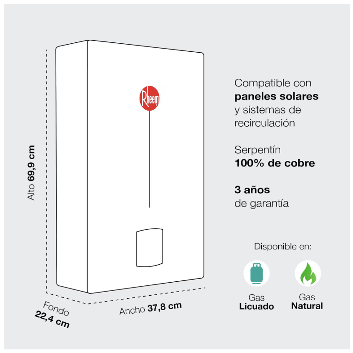 CALEFONT DIGITAL 14 LITROS GAS LICUADO TIRO NATURAL RHEEM 4