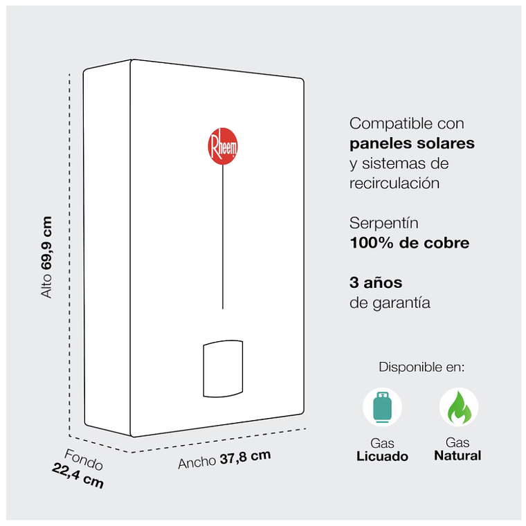 CALEFONT DIGITAL 14 LITROS GAS LICUADO TIRO NATURAL RHEEM 4