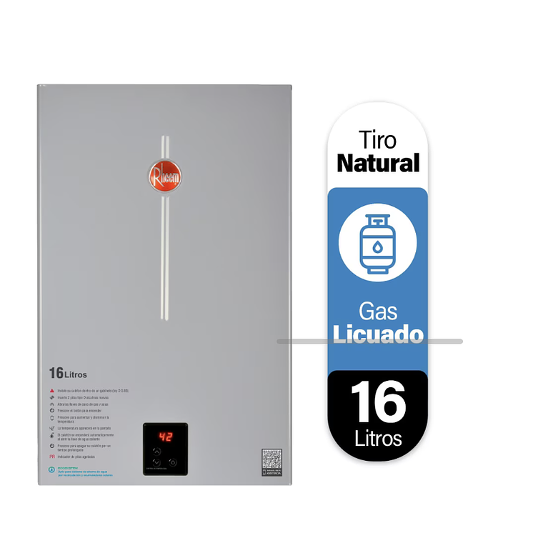 CALEFONT DIGITAL 16 LITROS GAS LICUADO TIRO NATURAL RHEEM 1