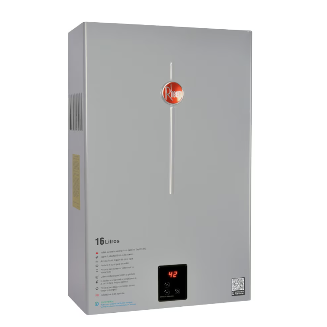 CALEFONT DIGITAL 16 LITROS GAS LICUADO TIRO NATURAL RHEEM 2