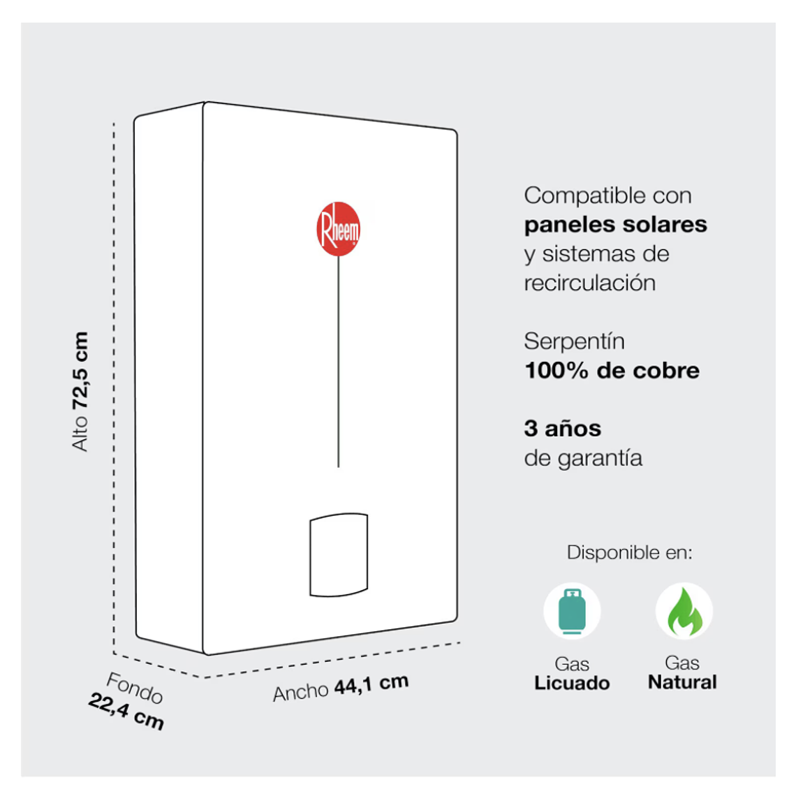 CALEFONT DIGITAL 16 LITROS GAS LICUADO TIRO NATURAL RHEEM 4