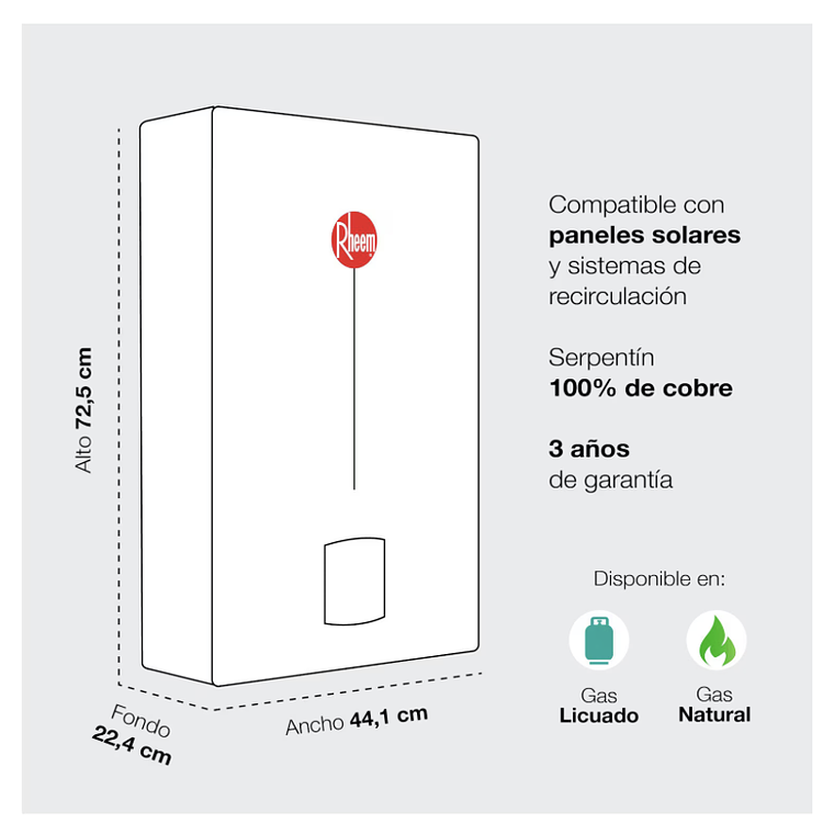 CALEFONT DIGITAL 16 LITROS GAS LICUADO TIRO NATURAL RHEEM 4