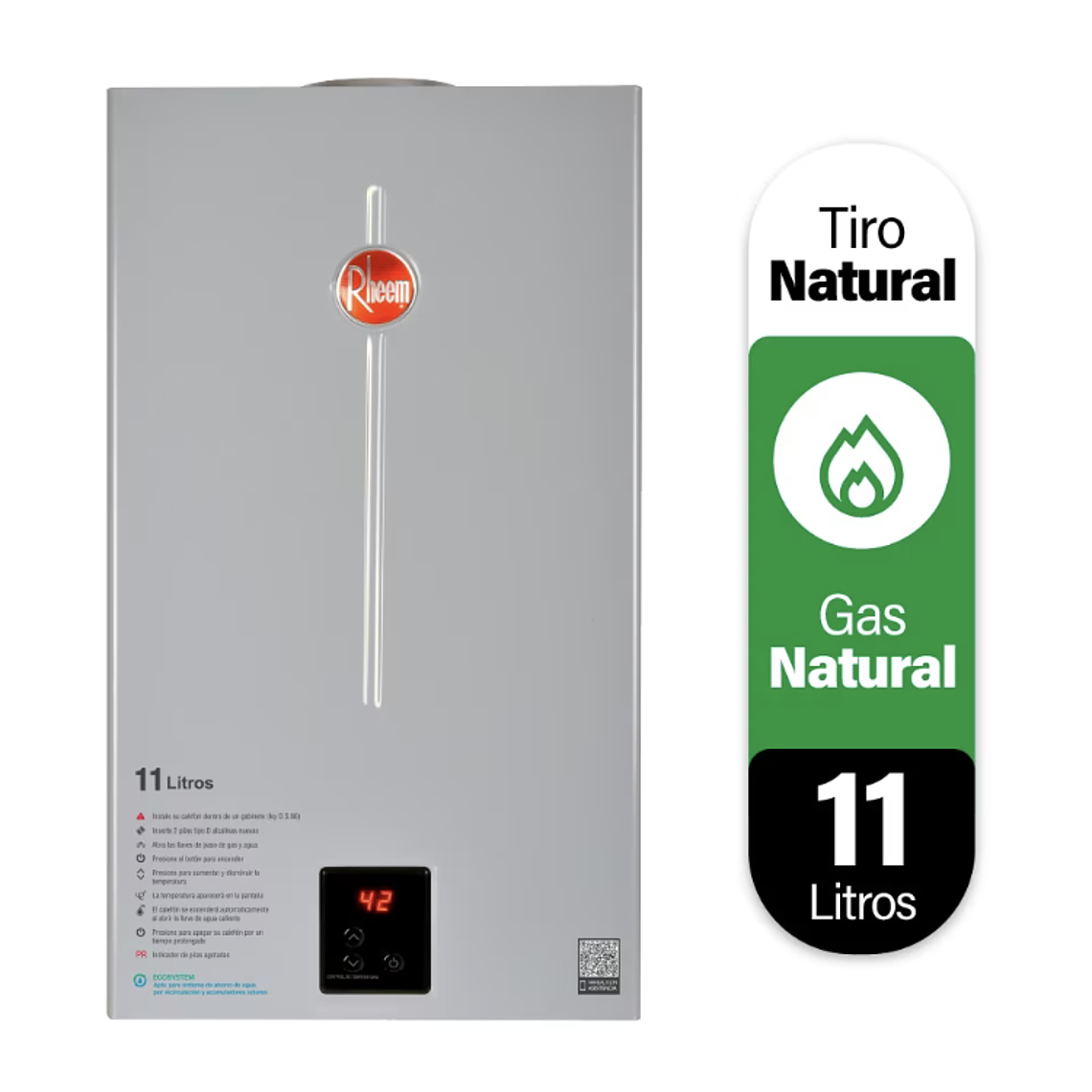 CALEFONT 11 LITROS GAS NATURAL TIRO NATURAL RHEEM 1