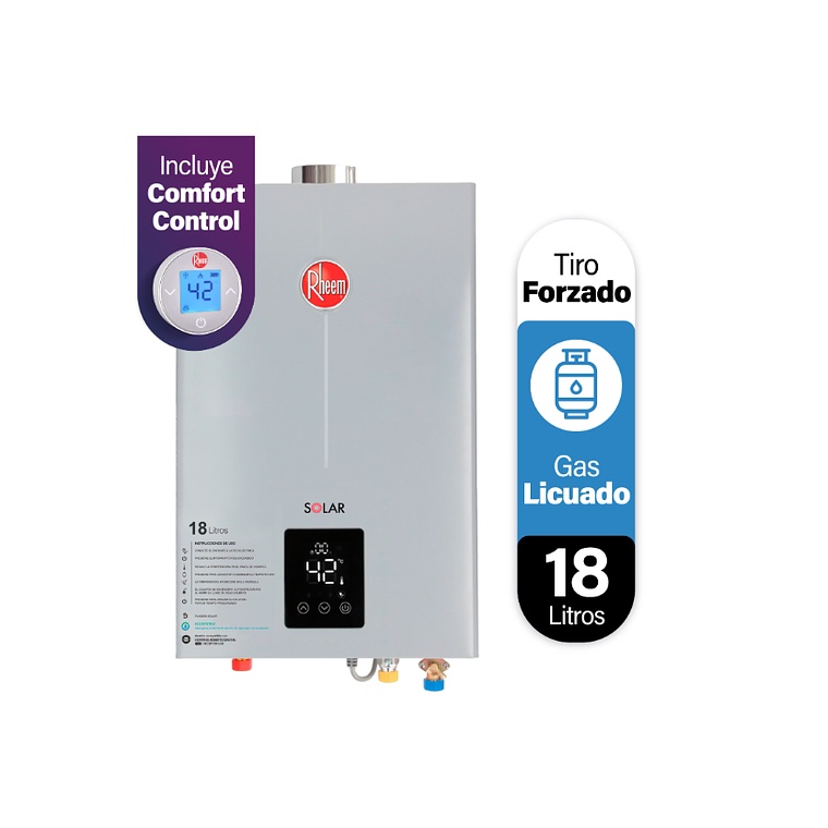 CALEFONT DIGITAL 18 LITROS GAS LICUADO TIRO FORZADO CON CONTROL REMOTO 1
